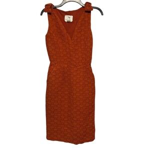 Anthropologie Tabitha Burnt Orange Basketweave Bow Shoulder V-Neck Dress Size 0